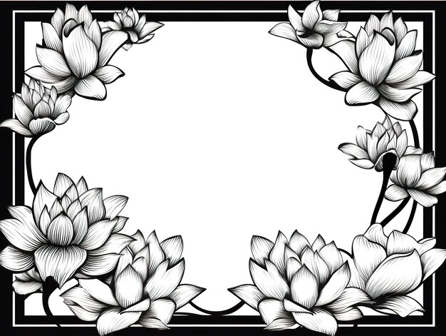 Leeg zwart-wit bloemen frame achtergrond