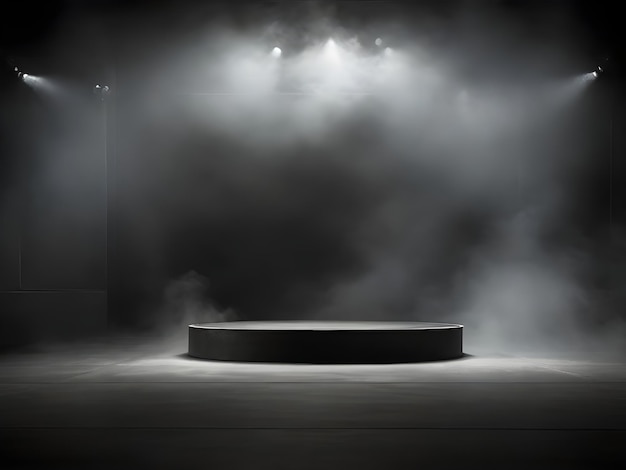 Leegte ruimte van Studio donkere kamer met betonnen stenen podium of podium op betonnen vloer grunge textuur