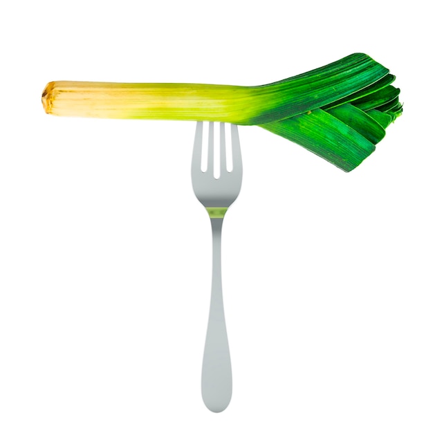 Photo leek on fork 3d rendering