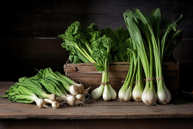 Leeks vegetables local produce on farm table