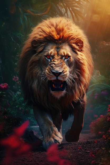 leeuw die in de jungle rent