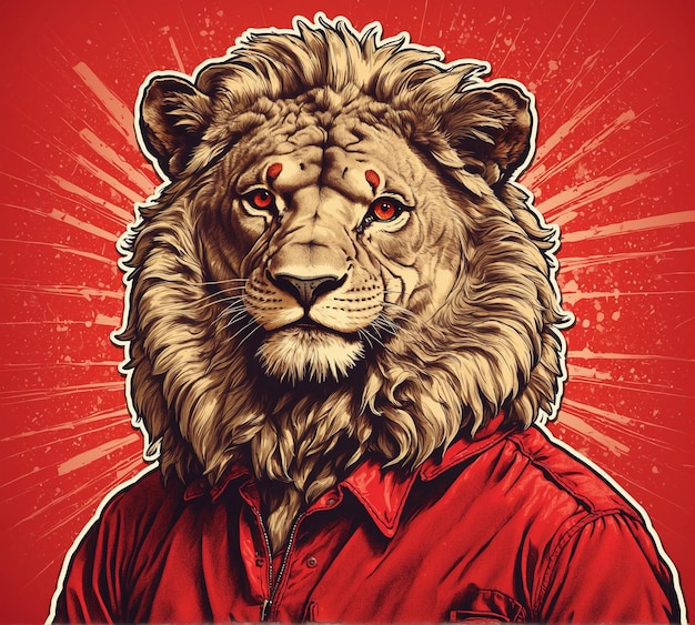 Leeuw in een rood shirt op een rode achtergrond vector illustratie