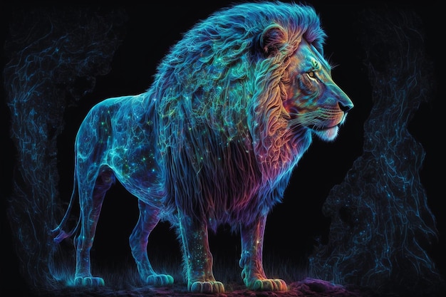 Leeuw in felle neon zure kleuren Digitale illustratie