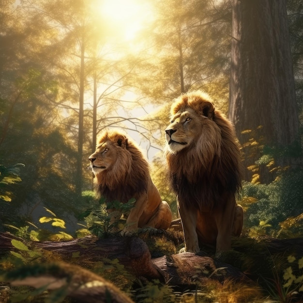 Leeuw in het bos door de kunstenaar leeuw in het bos