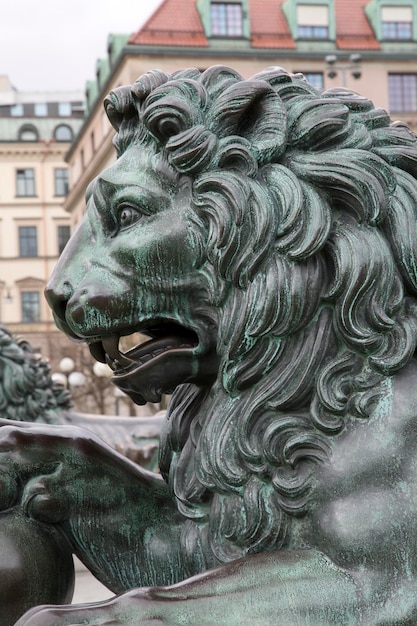 Foto leeuw op koning karl xiii door fogelberg king's garden kungstradgarden in stockholm, zweden