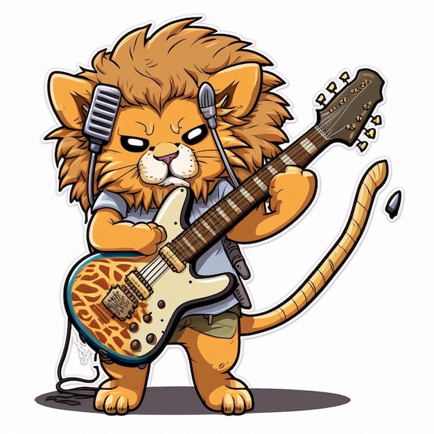 Leeuw speelt een gitaar Vector illustratie