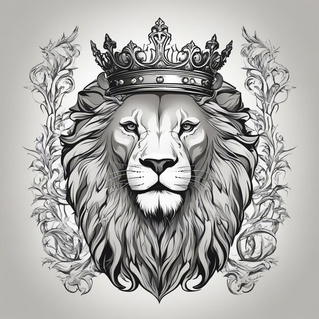 Foto leeuwenhoofd met kroon elegant en nobel logo zwarte en witte sticker zegel