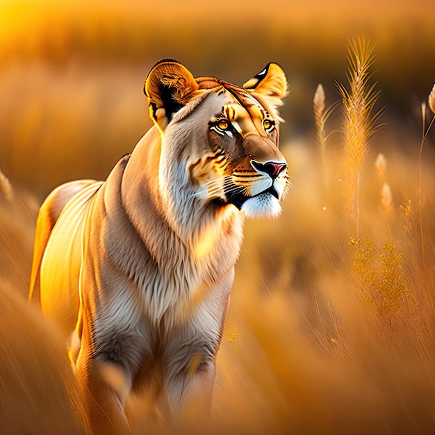 Leeuwin in hoog geel gras Wilde Afrikaanse dieren Naverwerkte