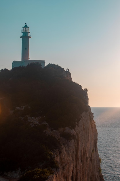 Lefkada island lighthouse on the sunset