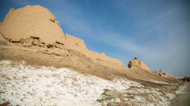 Photo left over the mud castle of uzbekistan