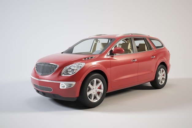 Left side view of red car SUV on white background 3D rendered high quality image