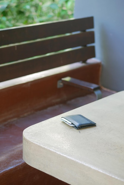 Left wallet on a bench in the park