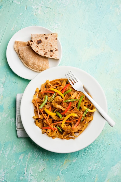 Leftover Chapati noodles also known as fodnichi holi or Upma is a great substitute for traditional unhealthy noodles for kids, selective focus