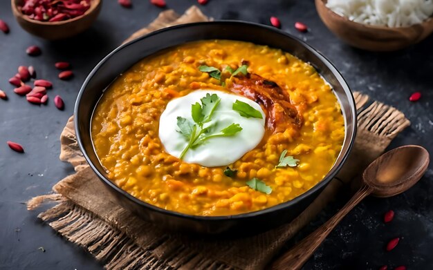 Foto leg de essentie van dal vast in een overheerlijke foodfotografie-opname