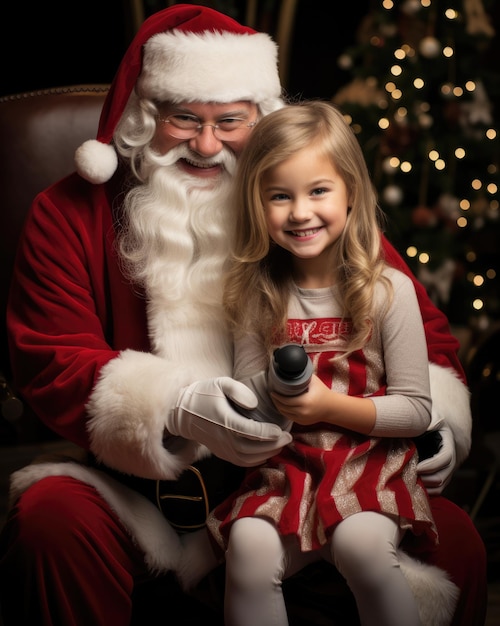 Leg de magie van Kerstmis vast met een foto van de kerstman Schattig portret van kinderen met de kerstman