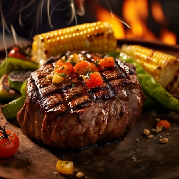 Leg het overheerlijke zicht vast van een sissende steak op een grill die tot in de perfectie is aangebraden met grillmarkering