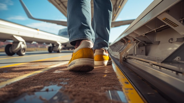 leg man reist de wereld rond per vliegtuigtoerist op de luchthaven generatieve ai