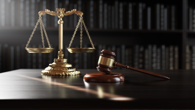 legal concept scales of justice and and the judges gavel hammer as a symbol of law and order on the