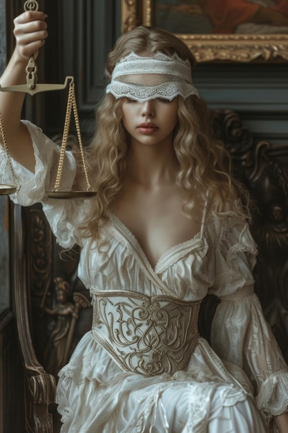 Legal elegance a stunning portrayal of lady justice with scale Themis embodying the essence of fairness and order symbolizing the judicial systems beauty and ethical balance