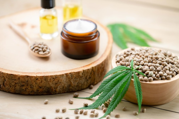 Legalized cannabis for skincare product features with set of CBD oil bottles