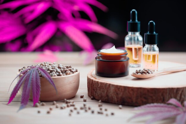 Legalized Cannabis For Skincare Product Features With Set Of Cbd Oil Bottles