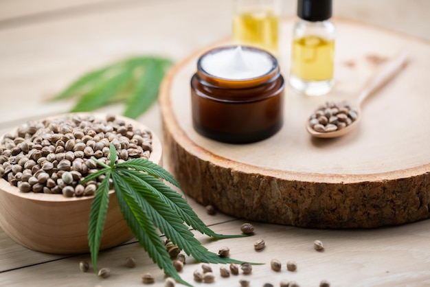 Legalized cannabis for skincare product features with set of CBD oil bottles