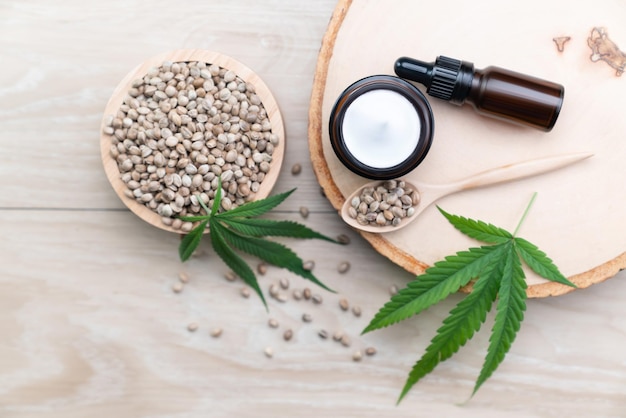 Legalized cannabis for skincare product features with set of CBD oil bottles