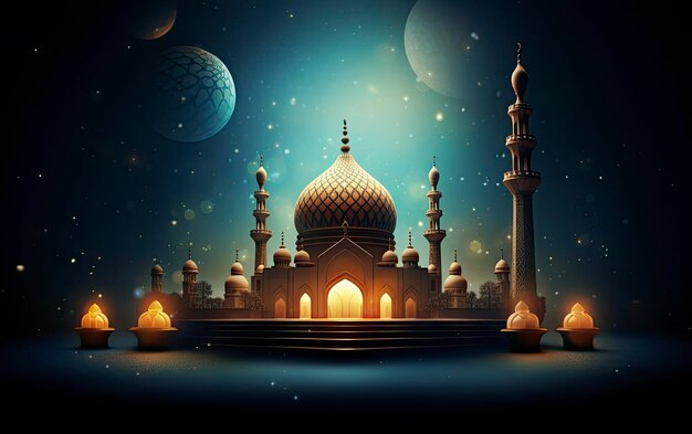 Легантный фон для плаката на тему Рамадана, украшенный фонарем