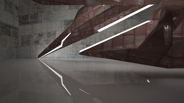 Lege abstracte kamer wit interieur van bladen geroest metaal Architecturale achtergrond 3D
