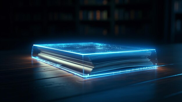 lege boekenplank hologram close-up 4k hoge kwaliteit