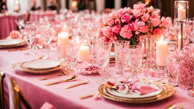 lege borden glazen kaarsen op de tafel met bloemen