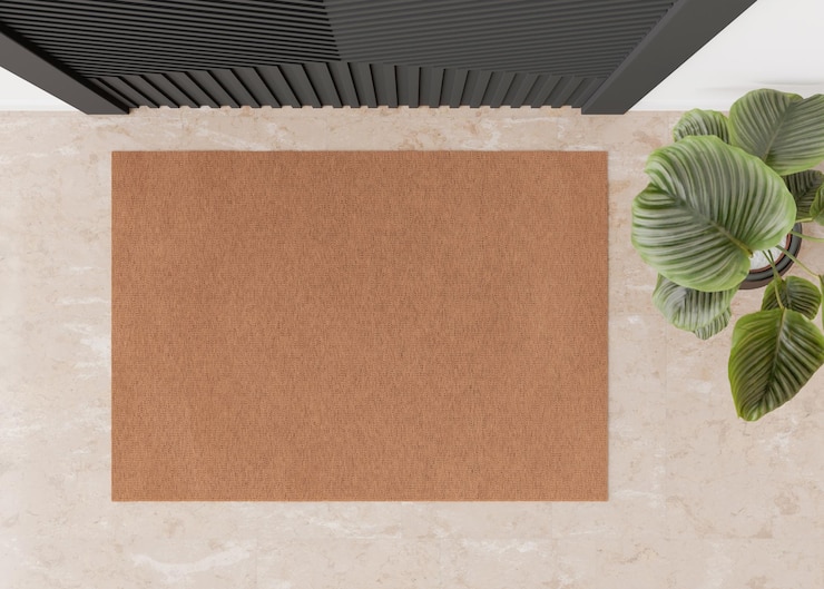 Foto lege bruine deurmat op de vloer thuis welkomstmat met kopieerruimte voor uw tekst deurmat mock-up tapijt bij de ingang voor het afvegen van vuile schoenen mockup 3d rendering
