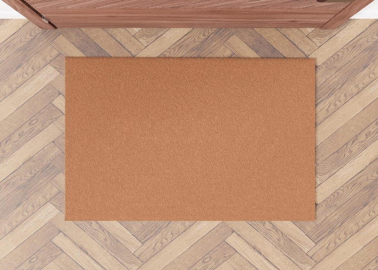 Foto lege bruine deurmat op de vloer thuis welkomstmat met kopieerruimte voor uw tekst deurmat mock-up tapijt bij de ingang voor het afvegen van vuile schoenen mockup 3d rendering