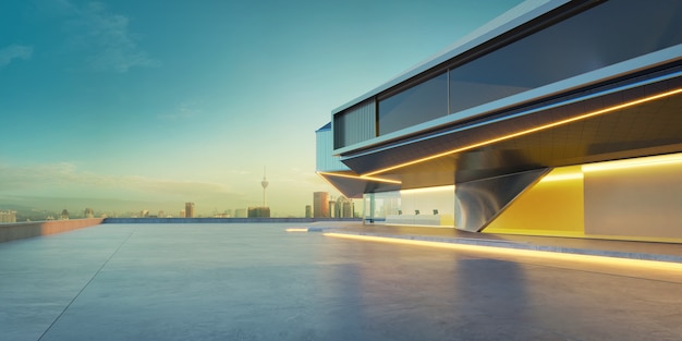 Lege cementvloer met modern gebouw exterieur stadsgezicht achtergrond