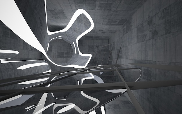 Lege donkere abstracte betonnen kamer glad interieur. Bouwkundige achtergrond. Nachtzicht op de illum