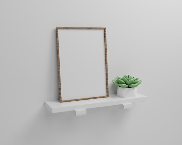 Lege framefoto voor mockup op witte muur met decoratieve planten premium foto