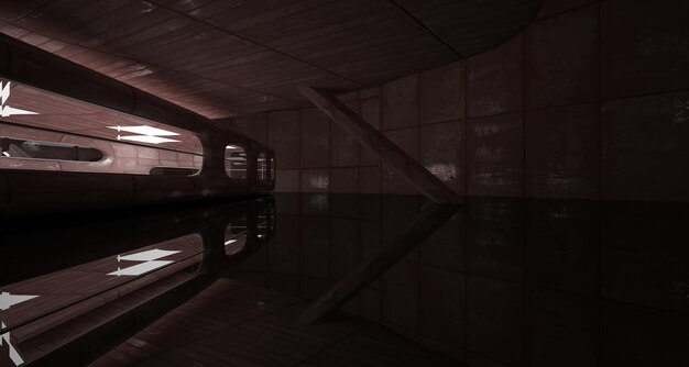Lege gladde abstracte kamer interieur van bladen geroest metaal Architecturale achtergrond 3D