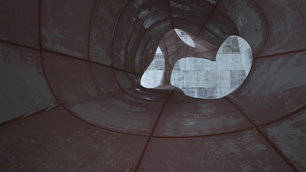 Lege gladde abstracte kamer interieur van platen geroest metaal en bruin beton architecturaal