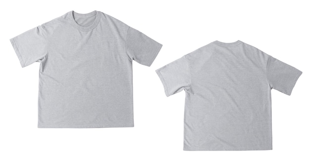 Lege grijze oversized t-shirt mockup voor- en achterkant geïsoleerd op een witte achtergrond met uitknippad.