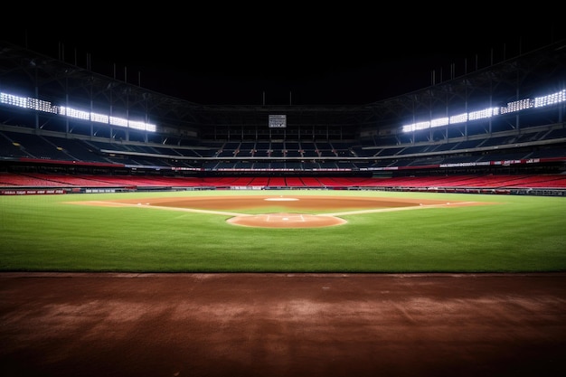 Foto lege honkbalstadionvloer tegen de achtergrond van een leeg stadion