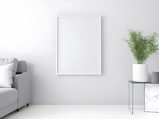 Lege houten fotolijst Mockup op muur In moderne interieur horizontale illustratie sjabloon MockUp Fo