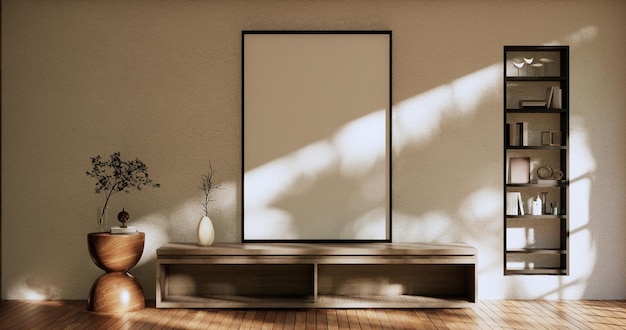 Lege houten kast op houten kamer tropische style3D-rendering