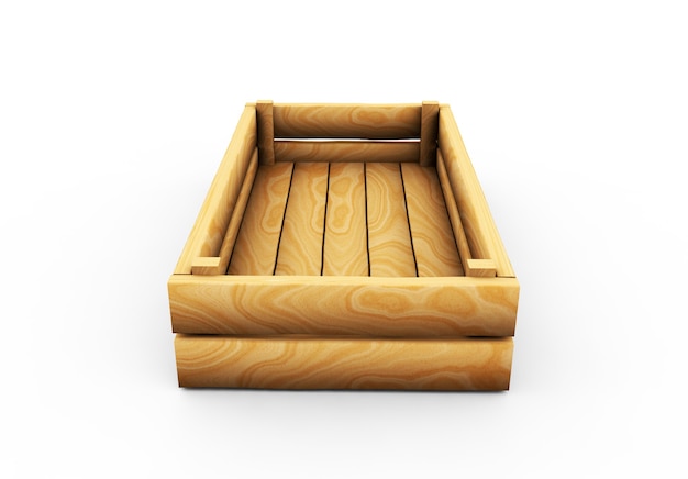 Lege houten kist. Geïsoleerde 3D-rendering