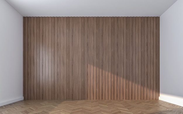 Lege houten muur op houten vloer. 3D-rendering