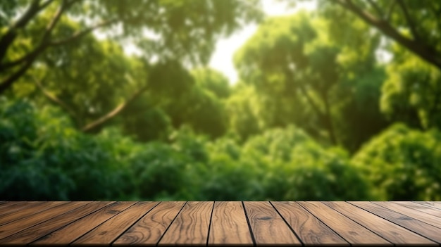 Lege houten tafel buiten groen park natuur achtergrond product display sjabloon