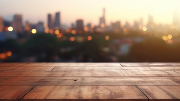 Foto lege houten tafel met onscherpe achtergrond voor weergaveproduct