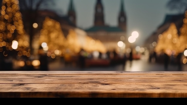 Lege houten tafel onscherpe achtergrond Generatieve AI
