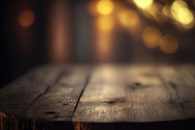 Lege houten tafel oppervlak met lege ruimte bokeh achtergrond