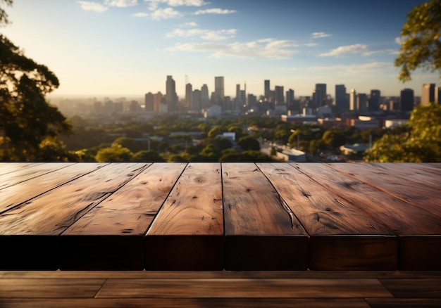 lege houten tafel sjabloon stad gebouw landschap-achtergrond