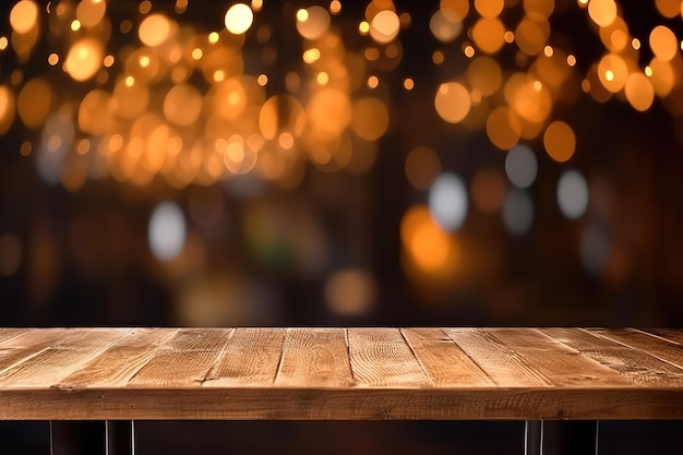 Lege houten tafel voor abstracte onscherpe achtergrond van coffeeshop of bar achtergrond